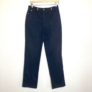 St. John Navy Straight Leg Pant 6 Gold Details High Waist